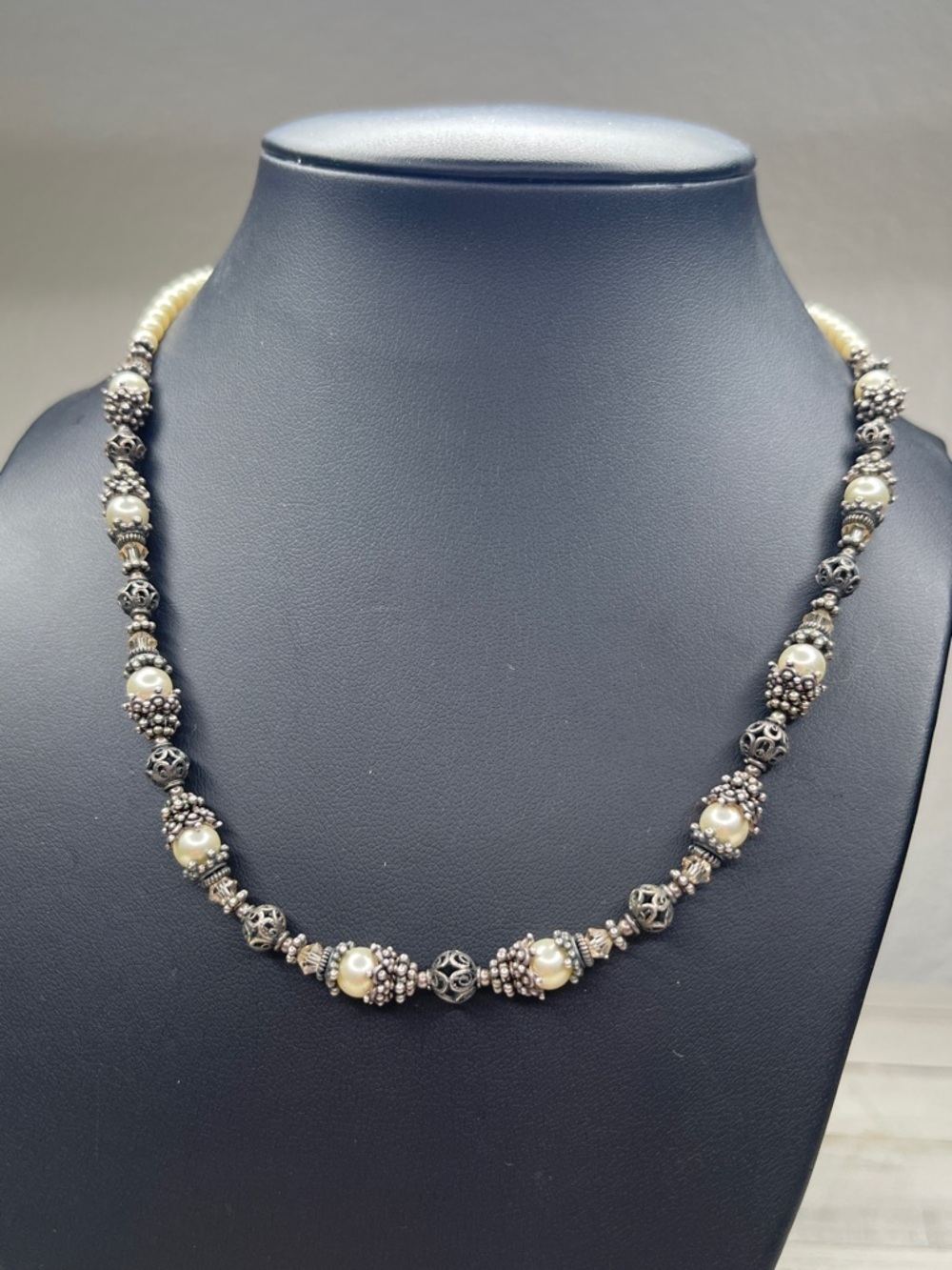 Vintage Sterling Silver Pearl Beaded Necklace